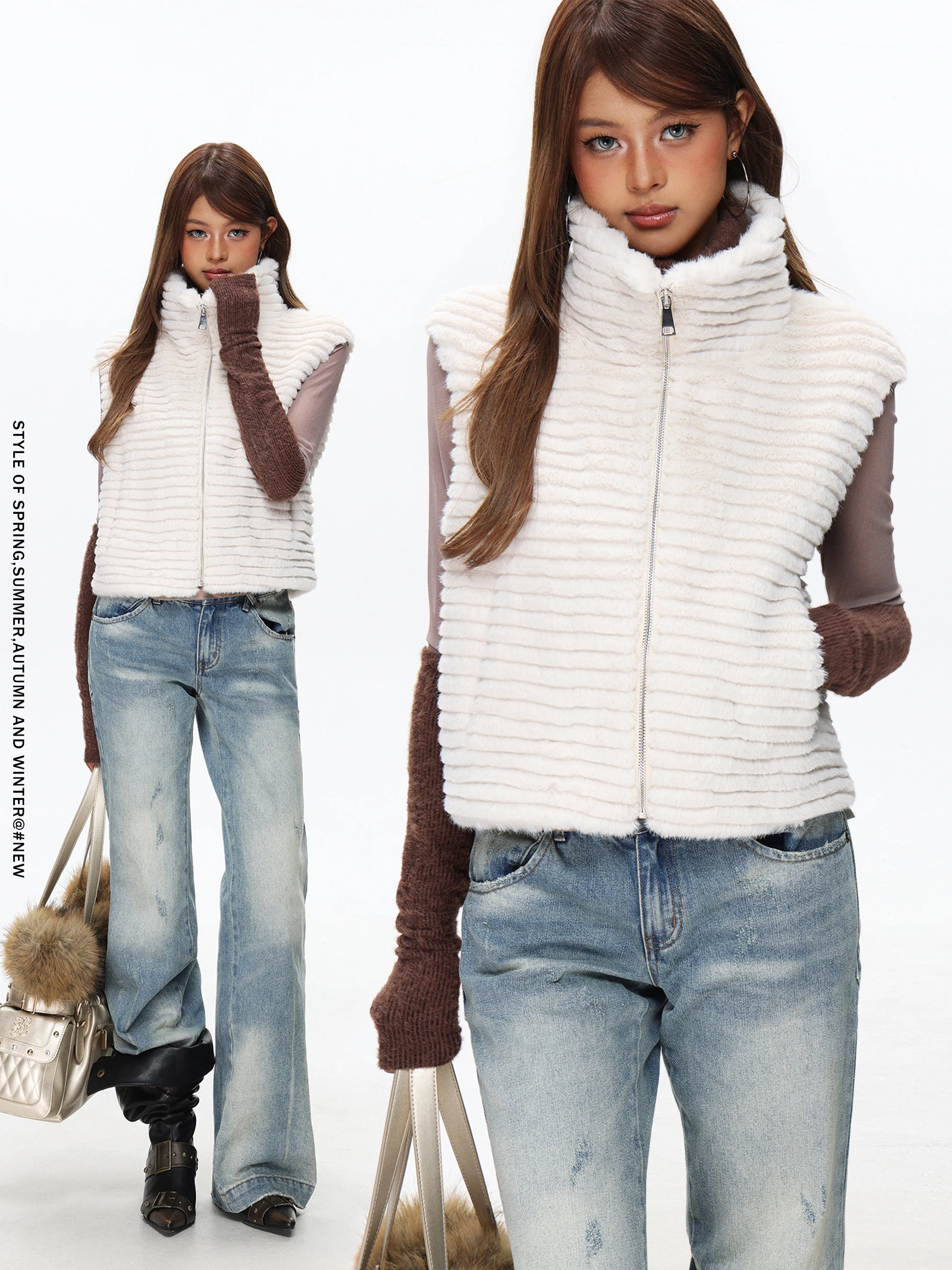 

Теплый жилет Lazy Svel, женский зимний жилет из искусственного меха белой норки, повседневная одежда с воротником-стойкой, удобная верхняя одежда