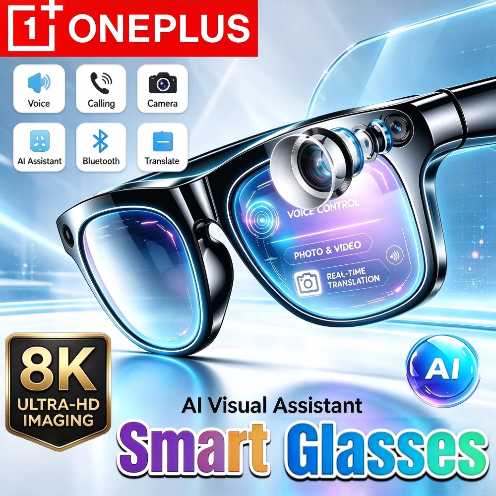 OnePlus Bluetooth AI Smart Glasses 8Kgafas inteligentes Recording Remote Control Translator Voice Assistant Camera Touch Glasses