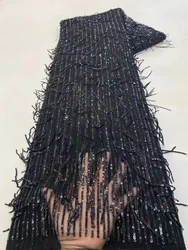 Latest 3D Tassel Sequined Lace African Lace Fabric 2024 High Quality Net Nigerian Lace Fabrics for Women Party Dresses NXZ5754