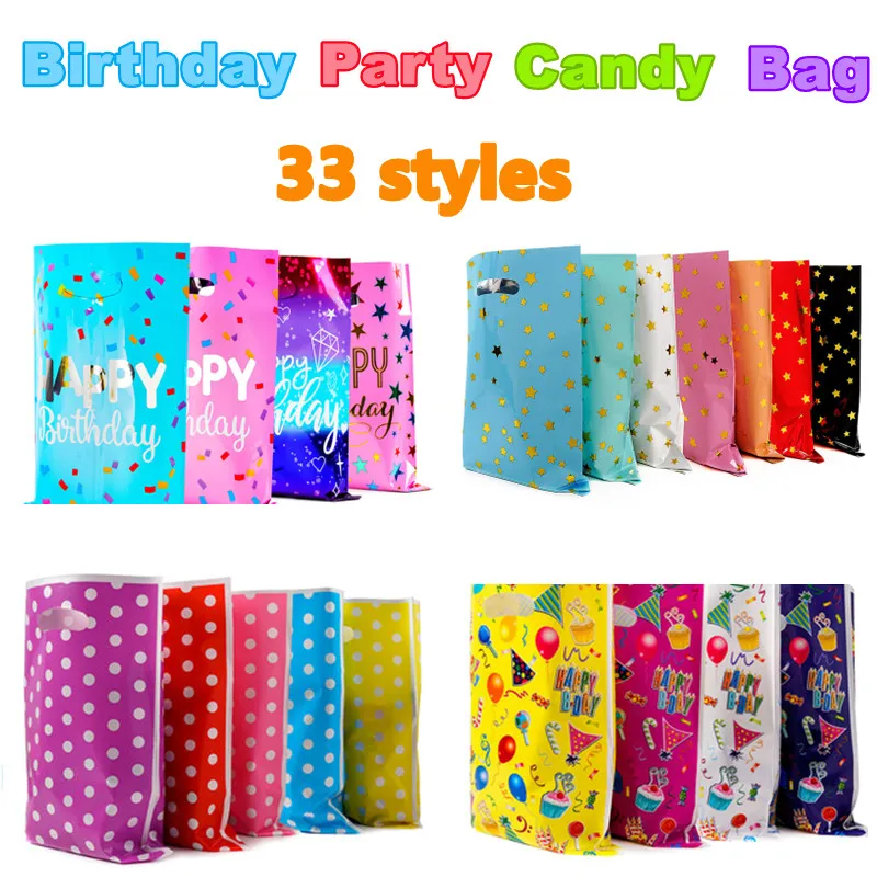 20pcs Printed Gift Bags Polka Dots Plastic Candy Bag Child Party Loot Bags Boy Girl Kids Birthday Party Favors Supplies Decor