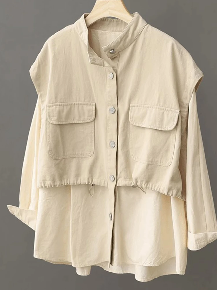 Design Sinn Patchwork Weste irt Oberbekleidung frauen Lose Abnehmen High-End-Gefühl Kleine ence Gefälschte Zwei-Stück top