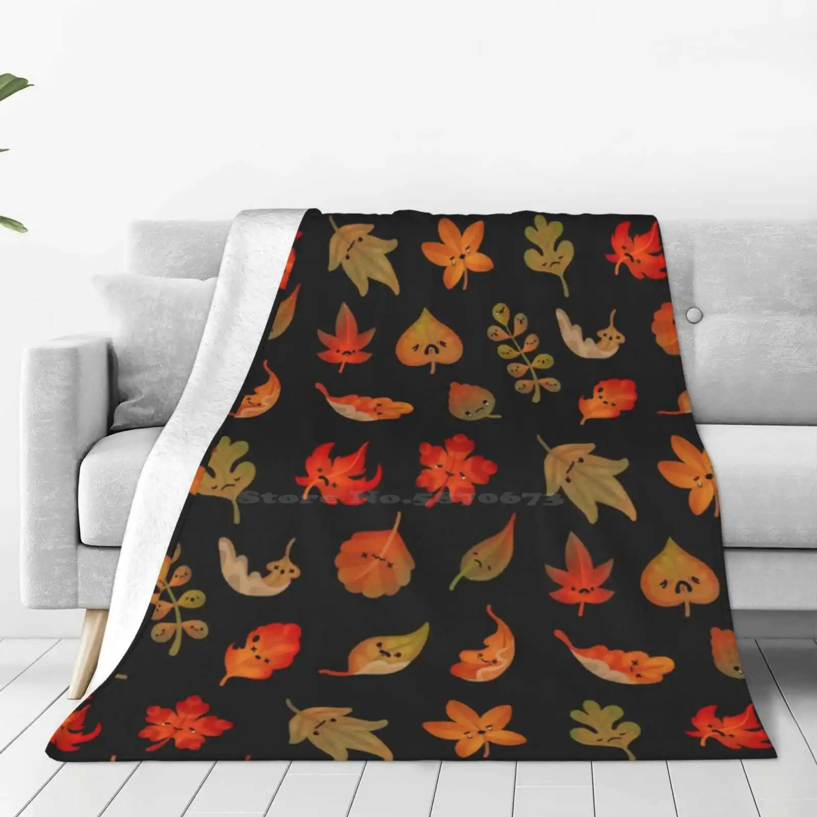 Sad Fallen Leaves Creative Design Comfortable Warm Flannel Blanket Autumn Pikaole Fallen Leaves Leaf Season Kawaii Character