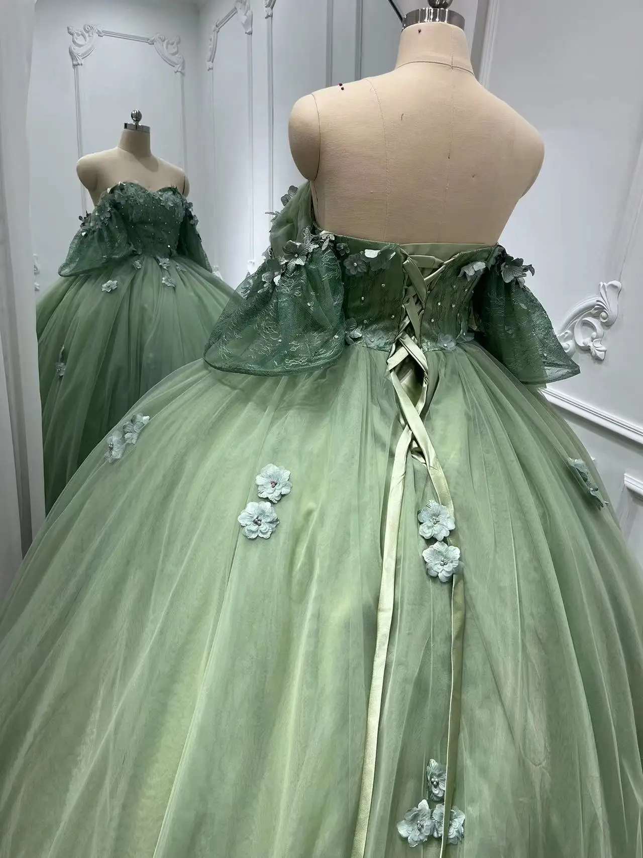 Imagen Real personalizada, vestidos para ocasiones de graduación para mujer, Vestido de fiesta de cumpleaños de niña Floral 3D de manga corta, Vestido 15 Quinceanera 16