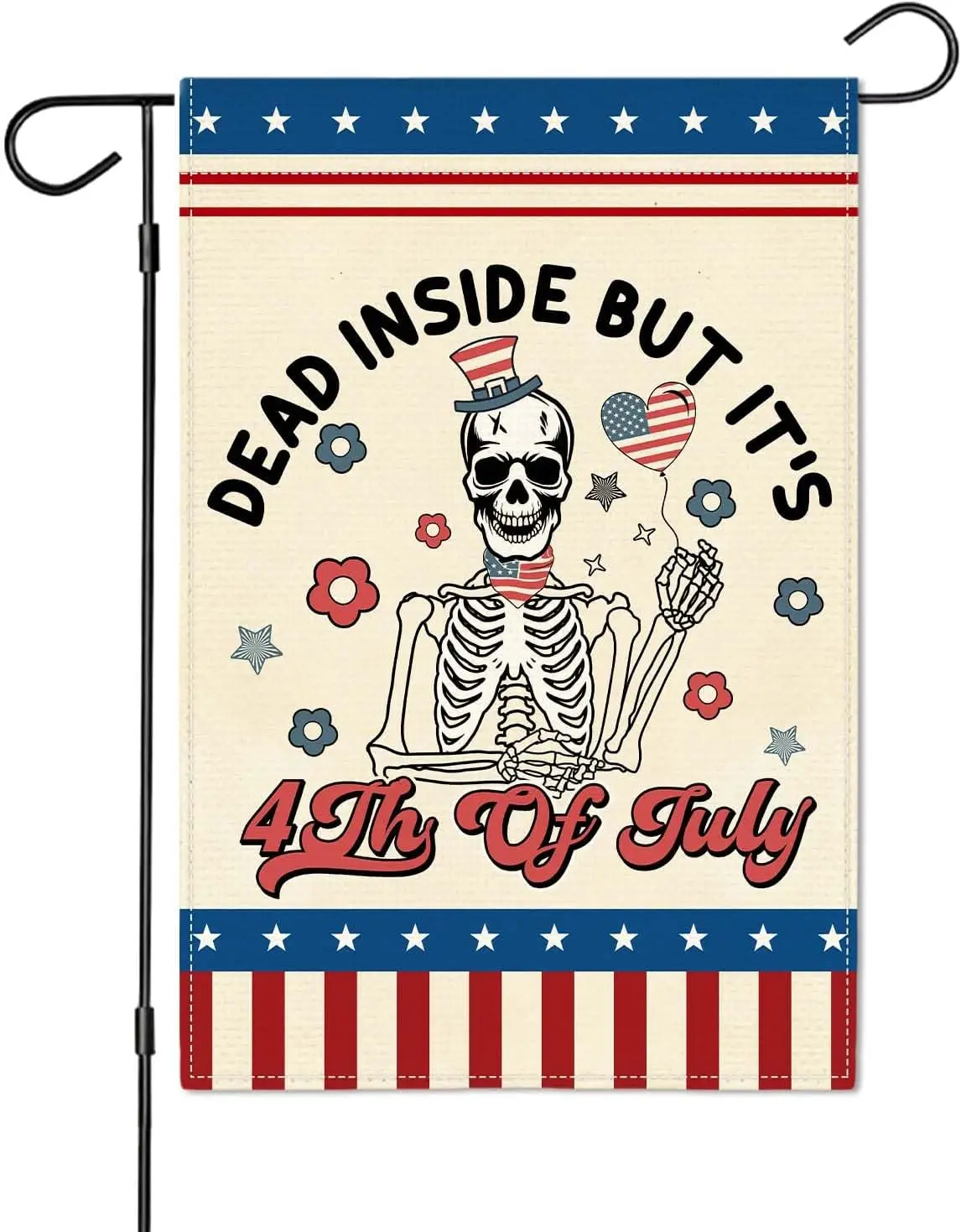 Dead Inside But It's 4th of July Skeleton Garden Flag, Patriotic USA Skull Heart Balloon Yard Decor, Double Sided 12x18  uui