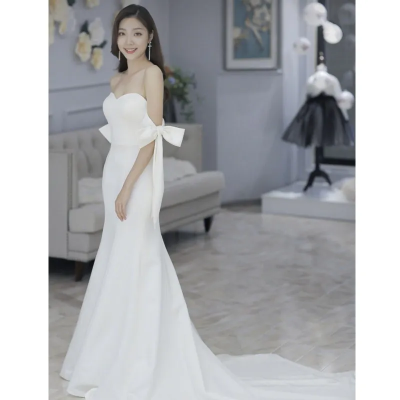 Abito da sposa a sirena con spalla a coda Abito da sposa Semplice super fata Abiti da sposa dolci su misura Casamento personalizzato