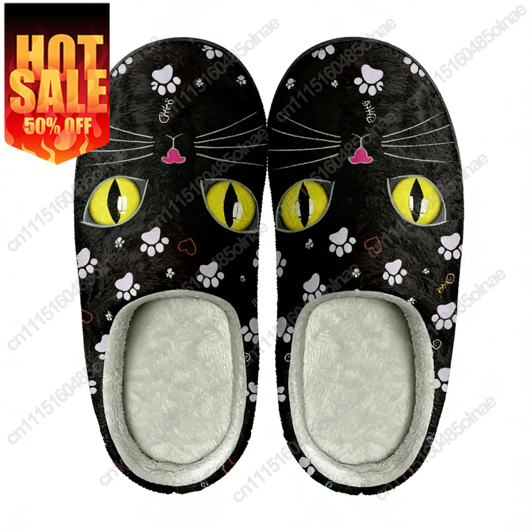Fashion Cat Design Women Home Slippers Bedroom Couple Flats Cotton Slipper Zapatos Autumn Winter Warm Cozy Men's Comfy Footwear