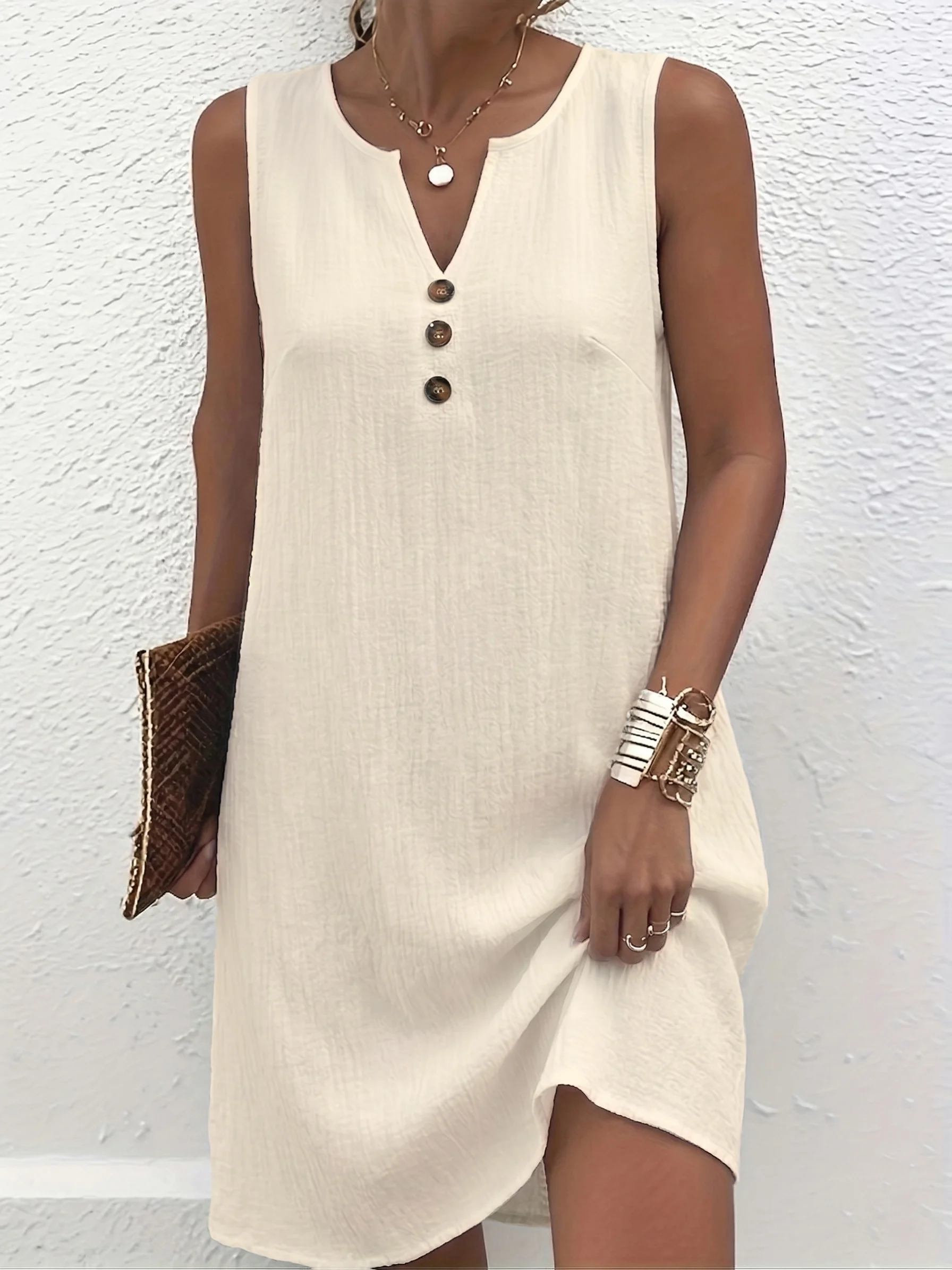Ärmelloses Freizeitkleid in Übergröße mit Knopfdetails für mühelosen Stil und Komfort – Detail 12
