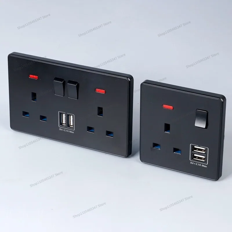For Black Double USB13a Three-hole Usb Socket Panel 146 Type Electrical Switch