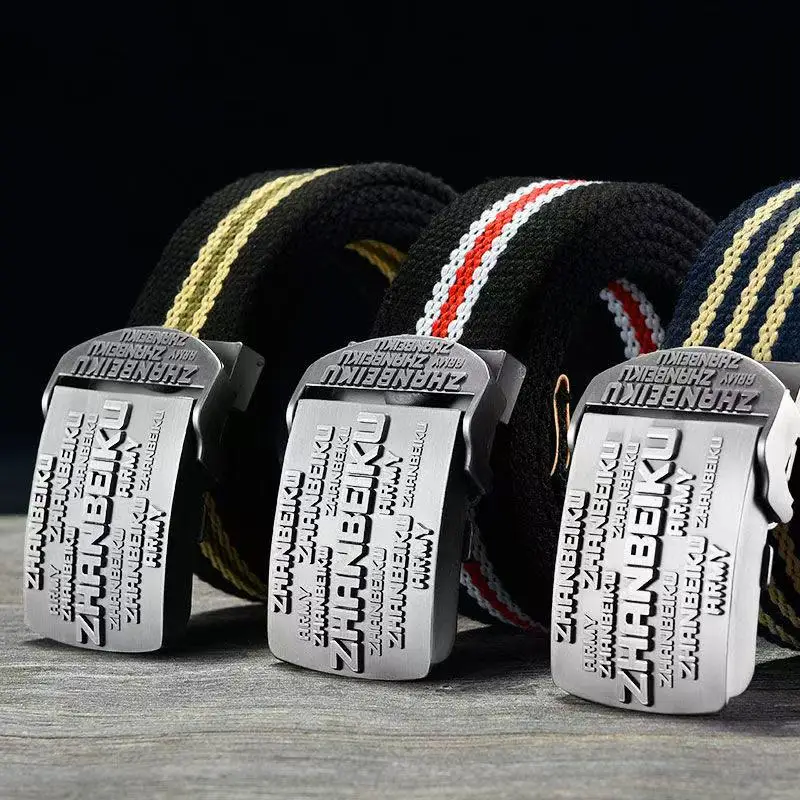 

Men's Casual Alphabet Alloy Buckle Canvas Belt with Automatic Zipper Woven Leather Thickened Extended All-Purpose Belt