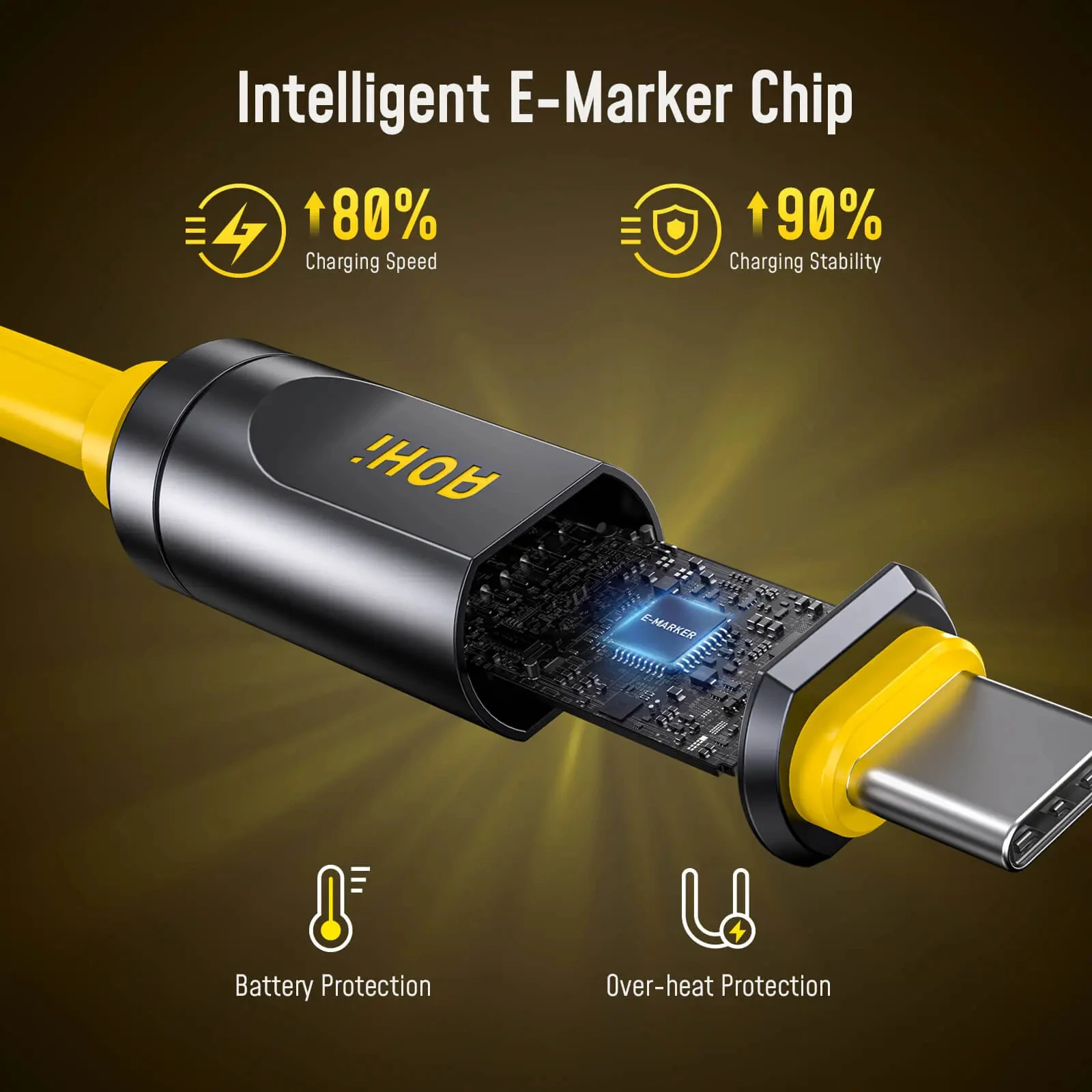 كابل AOHI The FUTURE Adonis USB4 2.0 240 وات USB-C إلى USB-C بطول 3.3 قدم (120 جيجابت في الثانية/ 8K/ PD3.1/ Thunderbolt 5 متوافق)
