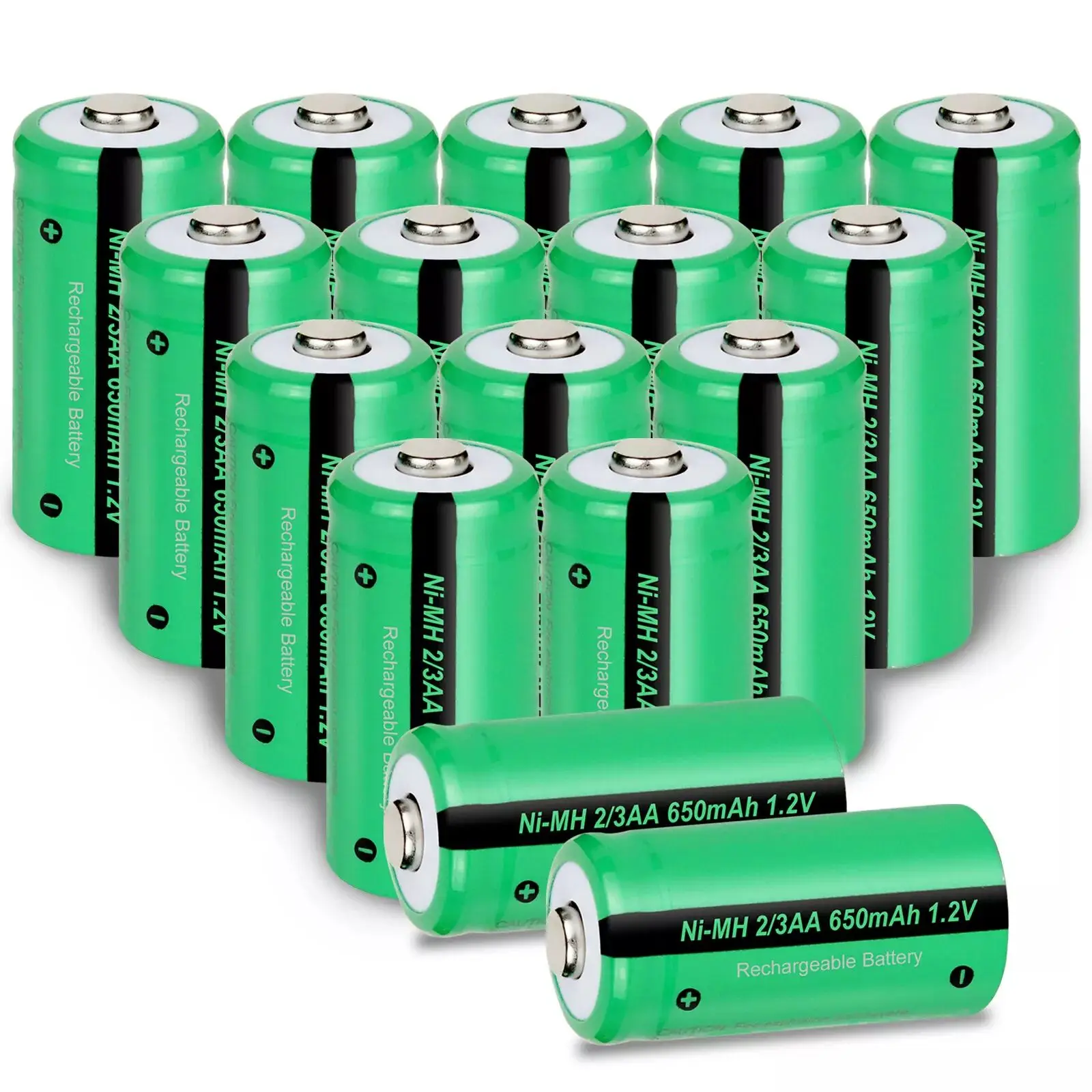 

PKCELL 18PCS 1.2V NiMH Rechargeable Cell 2/3 AA 650 mAh Rechargeable Button-Top Batteries for Garden Solar Lights