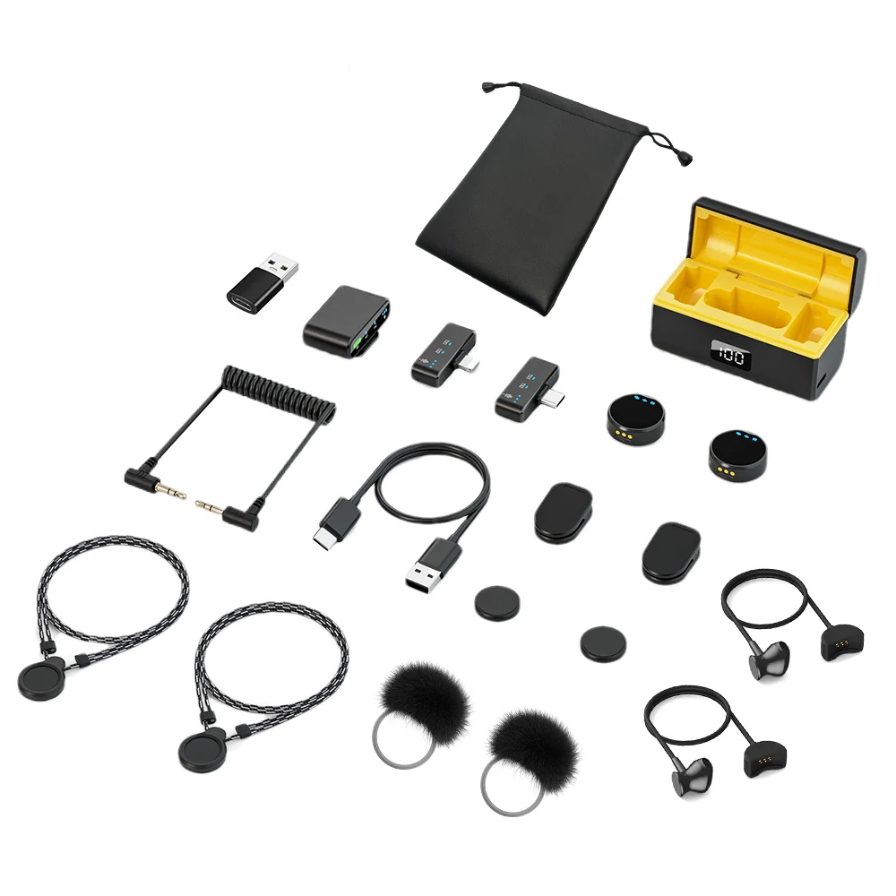 100M Lavalier Wireless Microphone for Camera Professional Lapel Microphone with Noise Canceling Charging Box for Video Recording