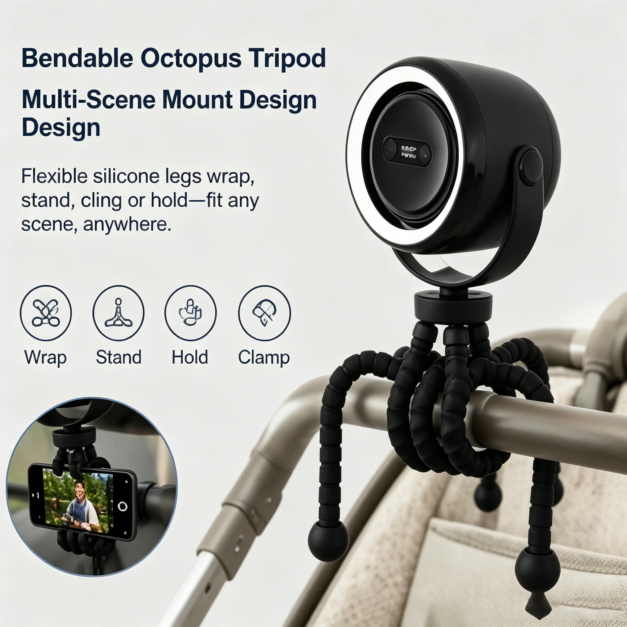 Baby Stroller Fan Adjustable Portable Clip Fan with Auto Oscillate Night Light Aroma Box USB Rechargeable Cooling Fan for Crib