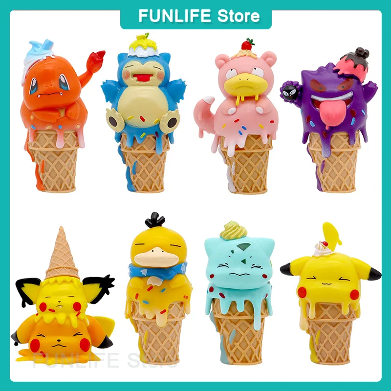 Poke Monster Cone Ice Cream Figure Pikachu Bulbasaur Seed Up To Duck Kirby Ornament Figure Animation Peripherals Kids Toys Model