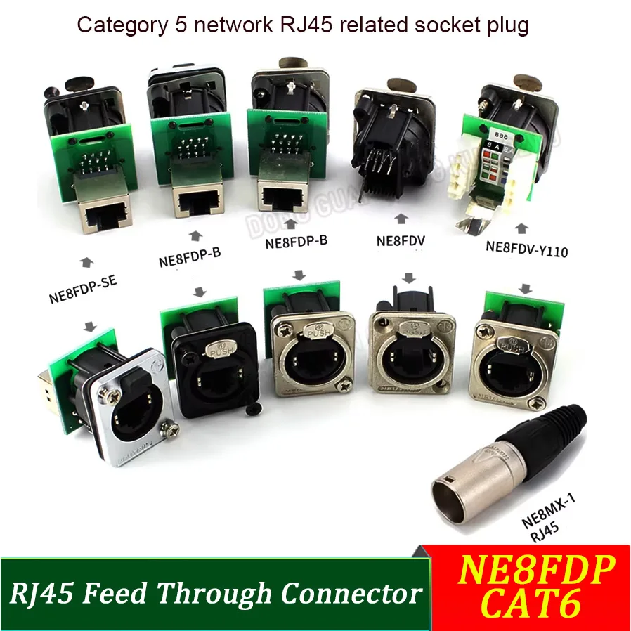 

NE8FDP RJ45 Feed Through Connector Panel Mount | CAT6 Gigabit Waterproof Coupler for LED Screen/Network Switch/IP67 Industrial
