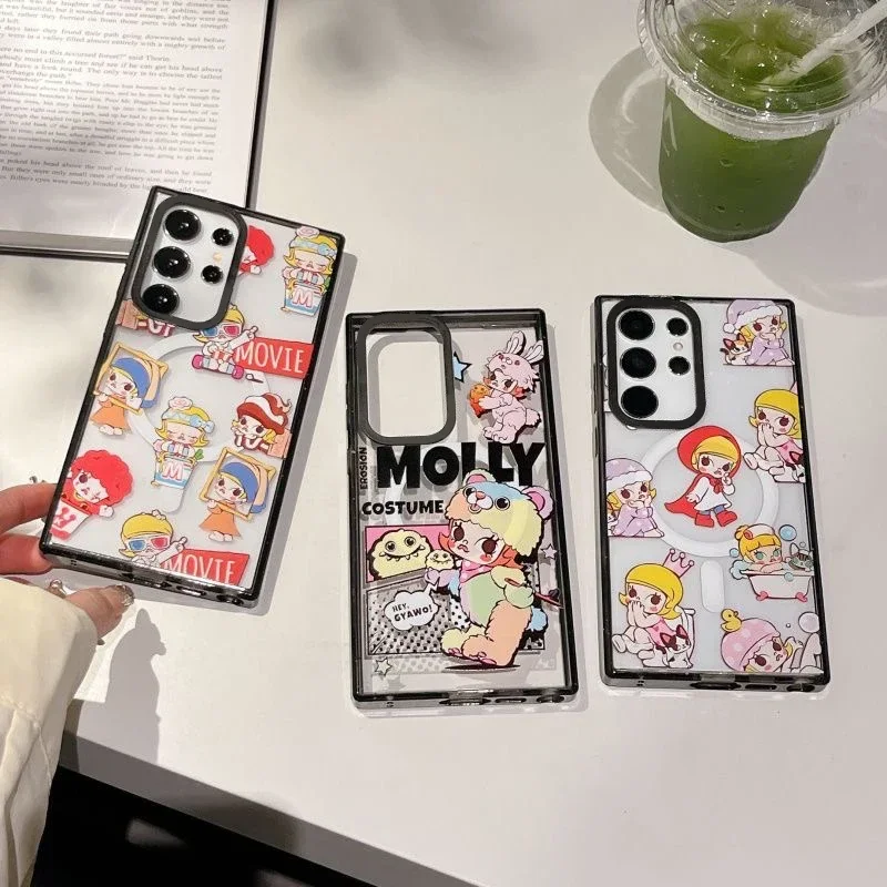 

Cartoon Doll Magnetic Acrylic Black Border Case for Samsung Galaxy S22 S23 S24 Ultra S24+ S24 Plus Cover Case