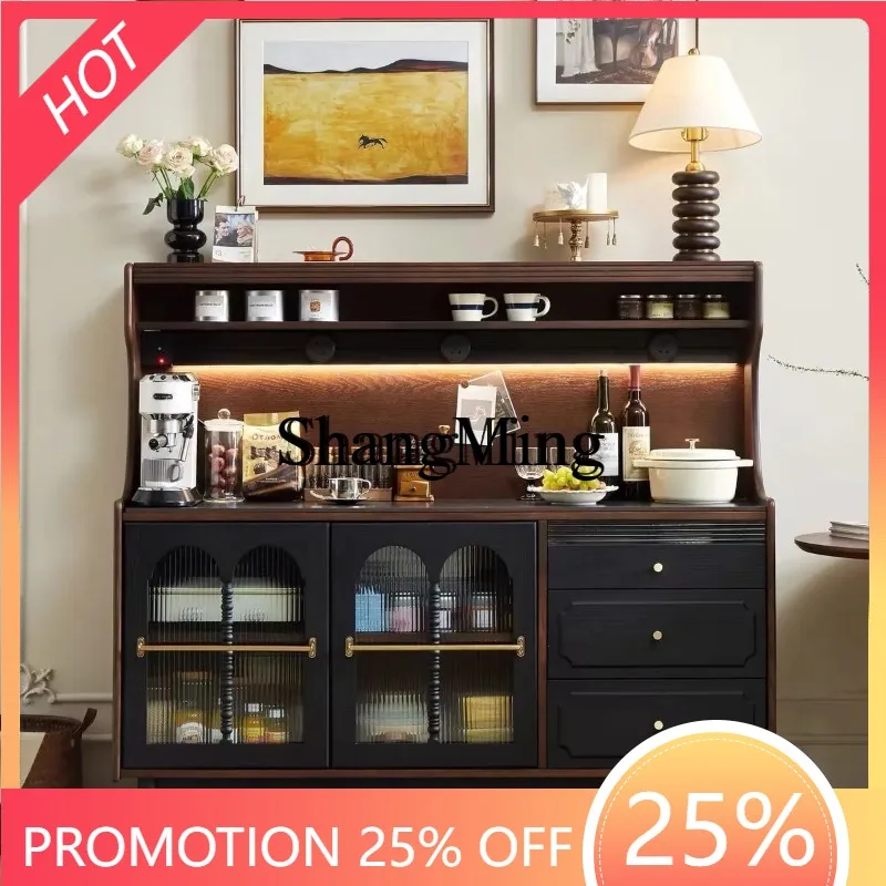 

CL retro solid wood dining side cabinet, living room integrated rock slab against the wall, medieval storage locker