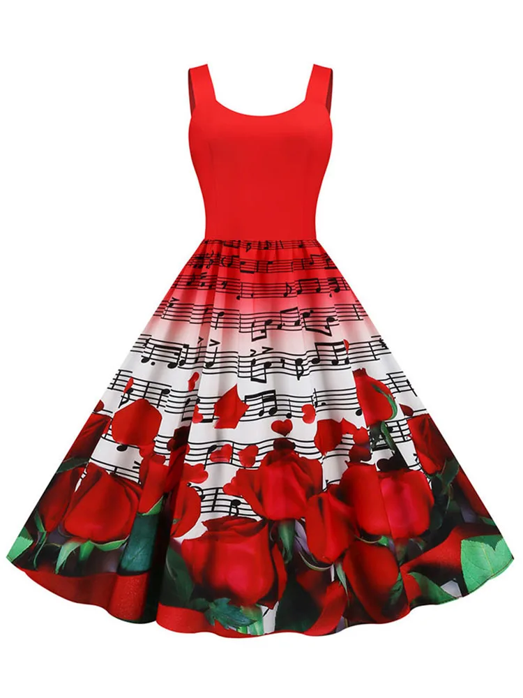 أسود الموسيقى ملاحظة طباعة السباغيتي حزام ألف خط فستان مثير المرأة ملابس الحفلات سليم صالح خمر نمط لعيد الحب الصيف #3