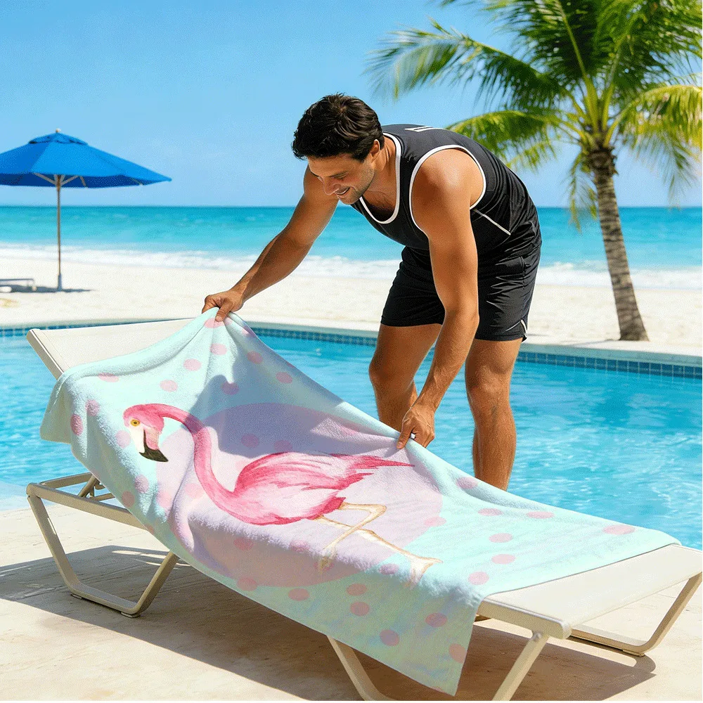 Pink Flamingo Fresh World HD Digital Print Beach Towel, Quick-Drying Bath Towel with a Suitable Cover, Perfect for Summer Beach