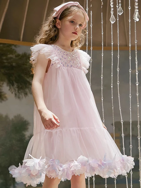 Robes en gaze a paillettes pour bebes filles vetements de mariage princesse vetements d ete mignons pour enfants vetements de demoiselle d honneur vetements de fete pour enfants rose 3T 12T