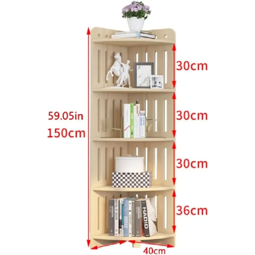 ชั้นวางหนังสือเข้ามุมไม้ชั้นวางหนังสือเข้ามุมสูง 5 ชั้นสําหรับห้องนั่งเล่นห้องนอนห้องครัวและสํานักงาน