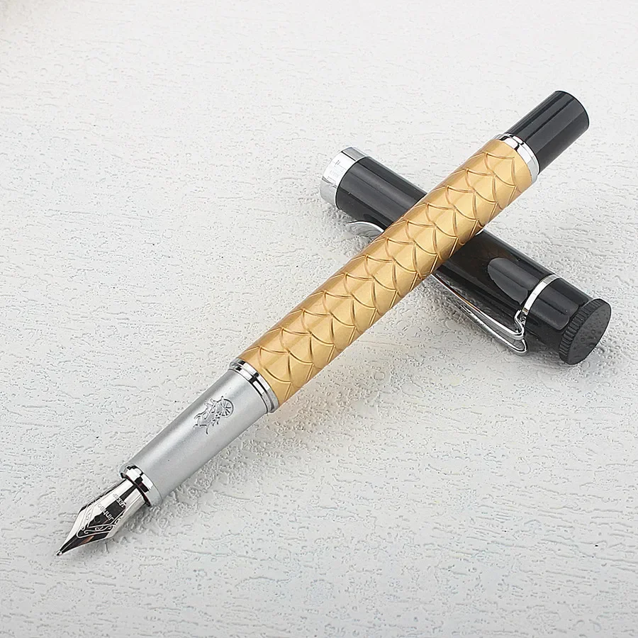 Luxury Brand Jinhao Golden Bronze Dragon Pattern Fountain Pen F/EF Nib Office Supply Ink Pens Gift Stationery