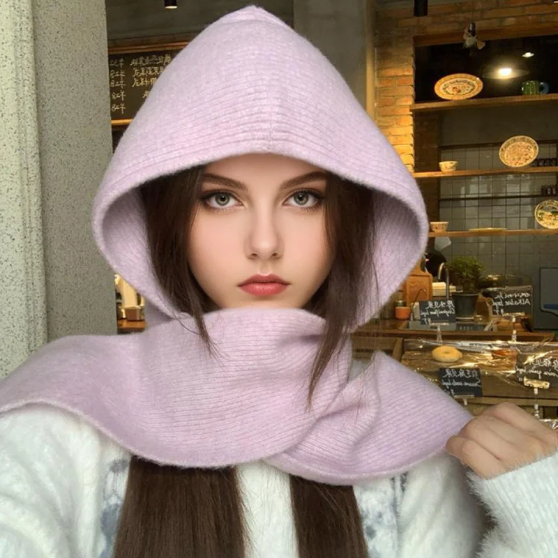 

Knit Balaclava for Women Korean Winter Scarf Hat Outdoor Sports Unisex Streetwear Hood with Face Cover Adjustable Ear Flaps