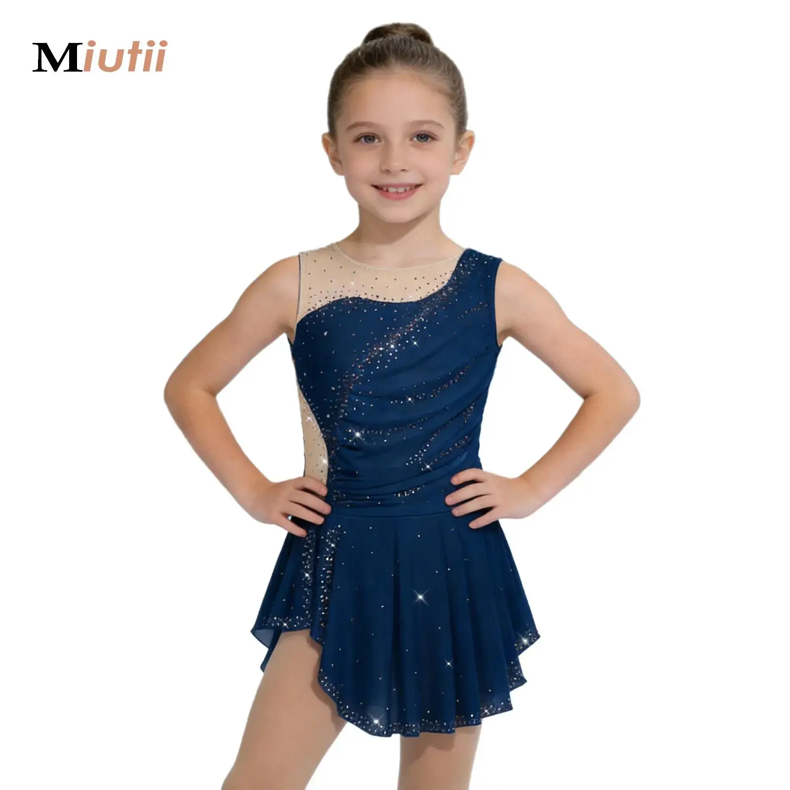 

Ballet Jersey Gymnastics Leotard Tutu Dress Kids Girls Rhinestone Ruched Figure Skating Lyrical Stage Performance Dance Dress