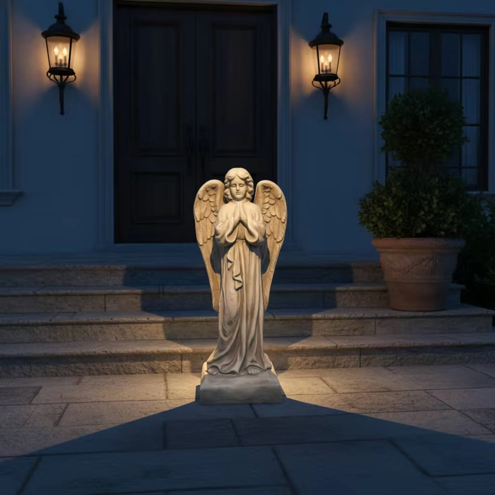 Praying Angel Statue Peaceful Angel Garden Statue Decoration Classical Ornament Weathered for Homeowners, Courtyard, Patio