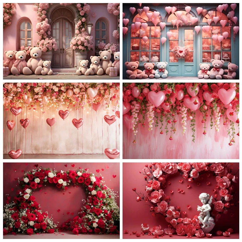 

Valentine's Day Photography Backdrop Red Rose Love Heart Background Floral Wedding Bridal Shower Party Decor Photo Banner Props
