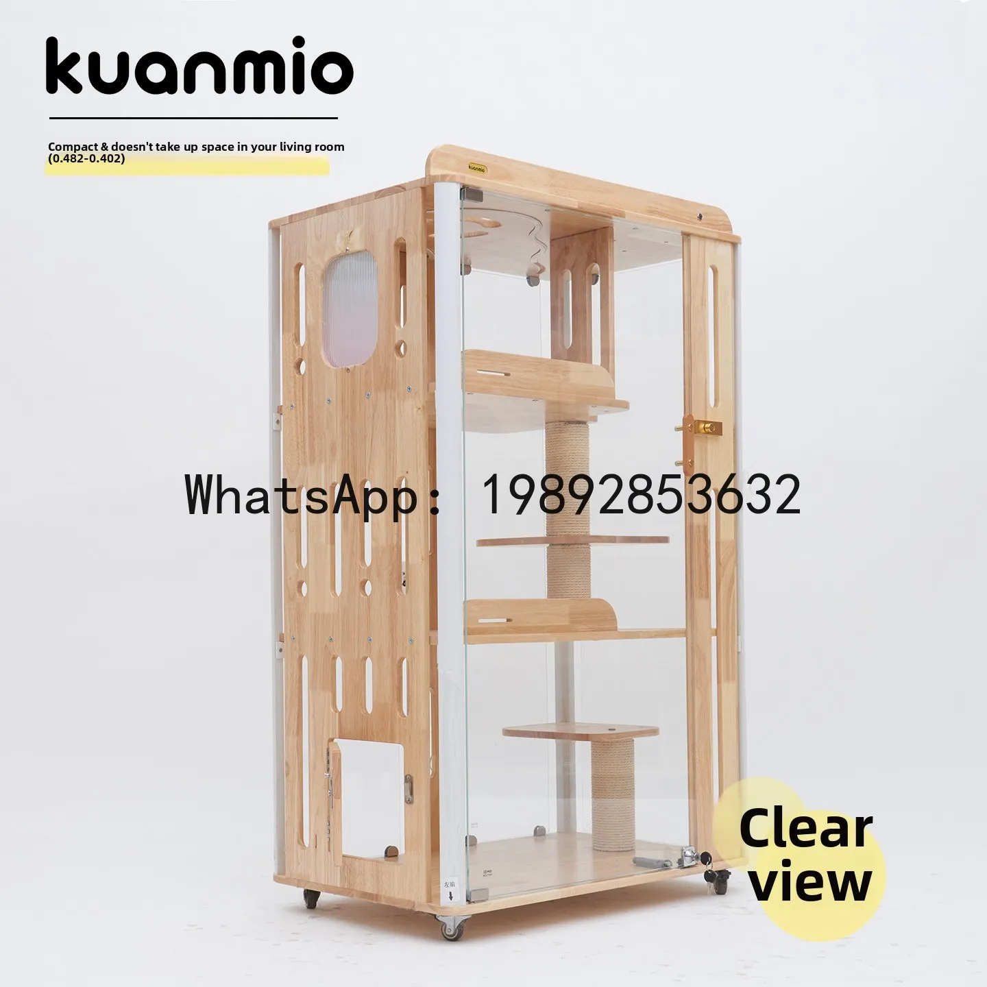 Small Apartment Solid Wood Panoramic Transparent Cat Villa Cabinet Cage Nest Cat Litter Box Integrated Transparent Indoor