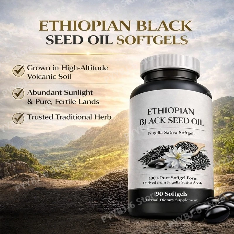 Ethiopian Black Seed Oil Purity Natural Cold Pressed Nigella Sativa Oil for Daily Use Non-GMO Gluten-Free Vegan 90 Count