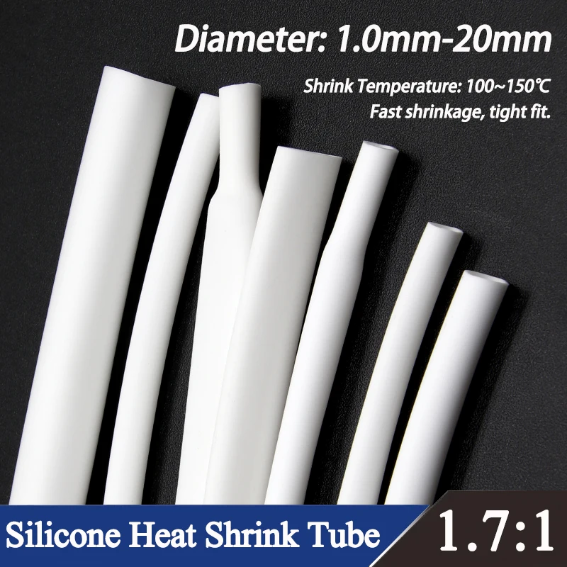 

1/3/5/10M White Silicone 1mm~20mm Heat Shrink Tube Insulated DIY Wire Protector Wrap Sheath Case Heat Shrinkable Cable Sleeve