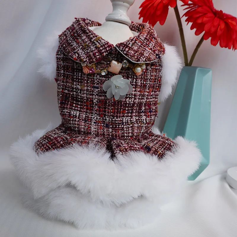 Handmade Autumn Winter Fleece-lined Pet Princess Dress Small Dog Dress Pet Teddy Original Wedding  Skirt Fashionable Dog Clothes