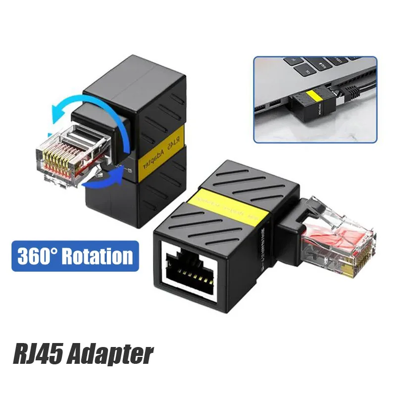 

360° Rotation Gigabit RJ45 Network Adapter 90 Degree Right Angle Elbow Network Connector Universal RJ45 Male to Female Converter