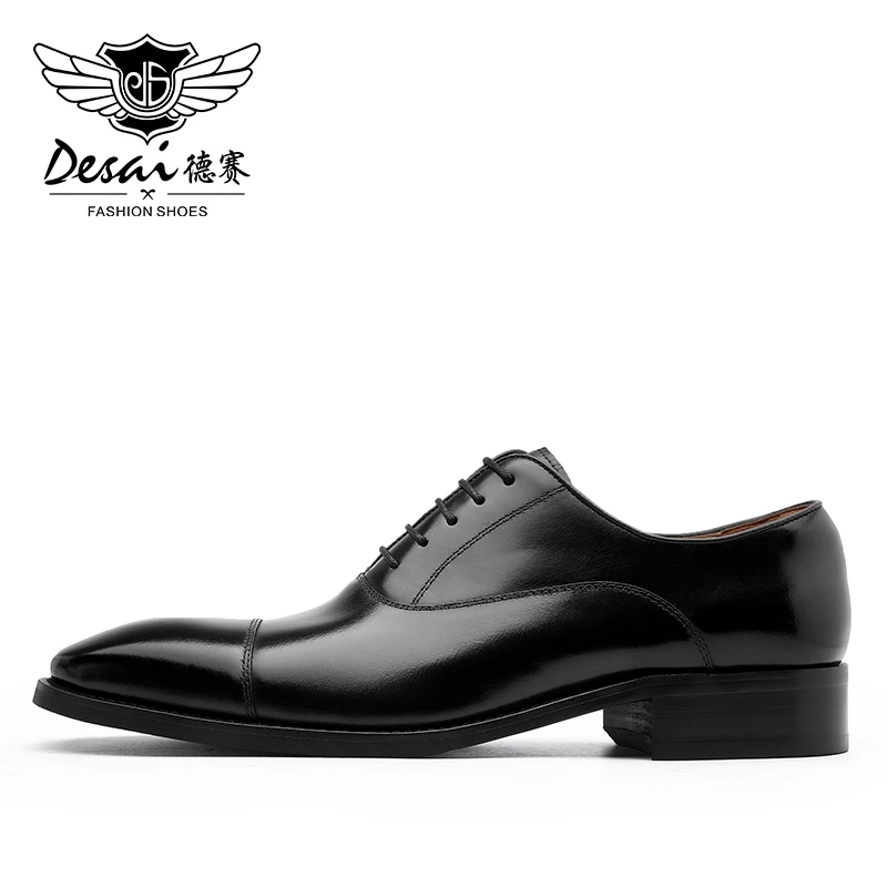 DESAI Three Joint Handmade Men\'s Shoes Business Dress Leather Shoes Men\'s Pointed Oxford Raised Leather  Shoe