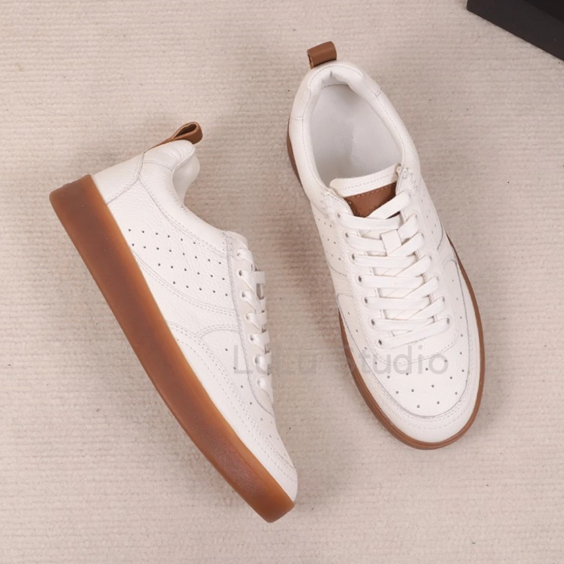 

Maxdutti New Genuine Leather Women's Casual Shoes Women Color-Blocking Fashion Leather Sneakers Shoes Women