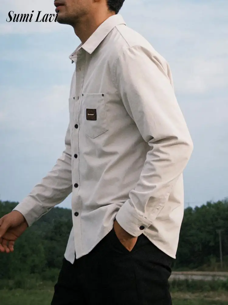 

2026 Spring Mens Casual Jackets Corduroy Solid Color Long Sleeve Button-up Cardigan Tops Men Fashion Turn-down Collar Outerwear