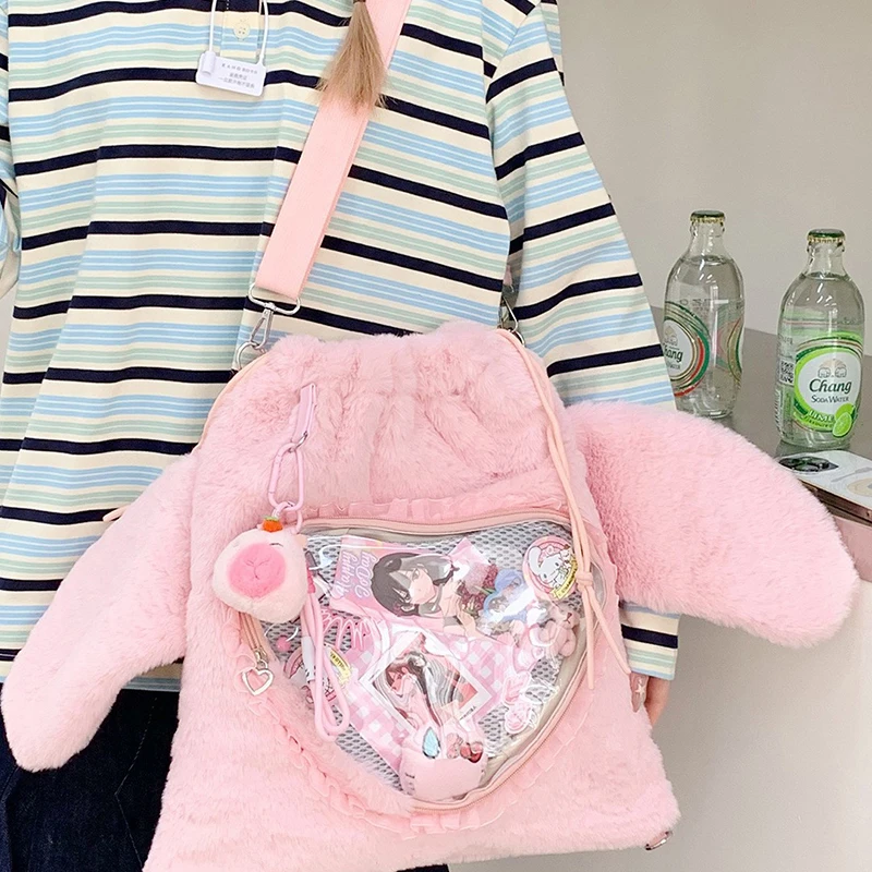 Ita Bag, Rucksack mit Klarsichtfenster, Damenmode-Plüsch-Umhängetasche mit Kordelzug, Leichte Schultasche mit großer Kapazität – Detail 21