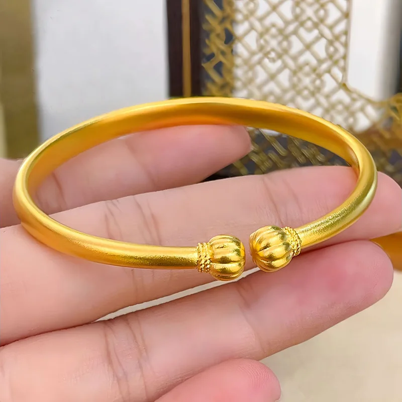 Fashion Metal Matt Surface Open Imitate Gold Plated Simulation Round Matte Imitation Gold Jewelry Golden Color Bangle Bracelet