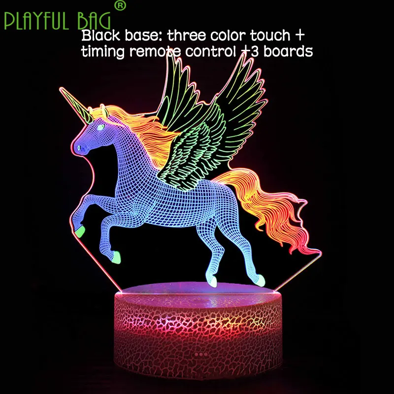 PLAYFUL BAGChristmas gift Pegasus girl 3D led touch remote control color dynamic light figure room decoration girl cute toy zd62