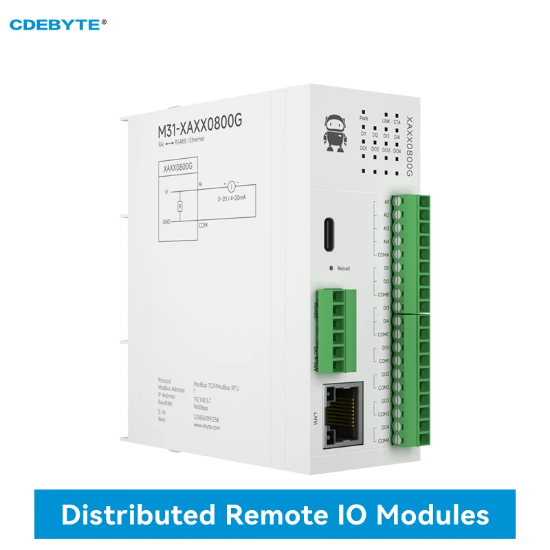 RJ45 8AI RS485 Analogschalter Erfassung Verteiltes Remote-IO-Modul DC8~28V CDEBYTE M31-XAXX0800G Hostmodul Schnelle Erweiterung