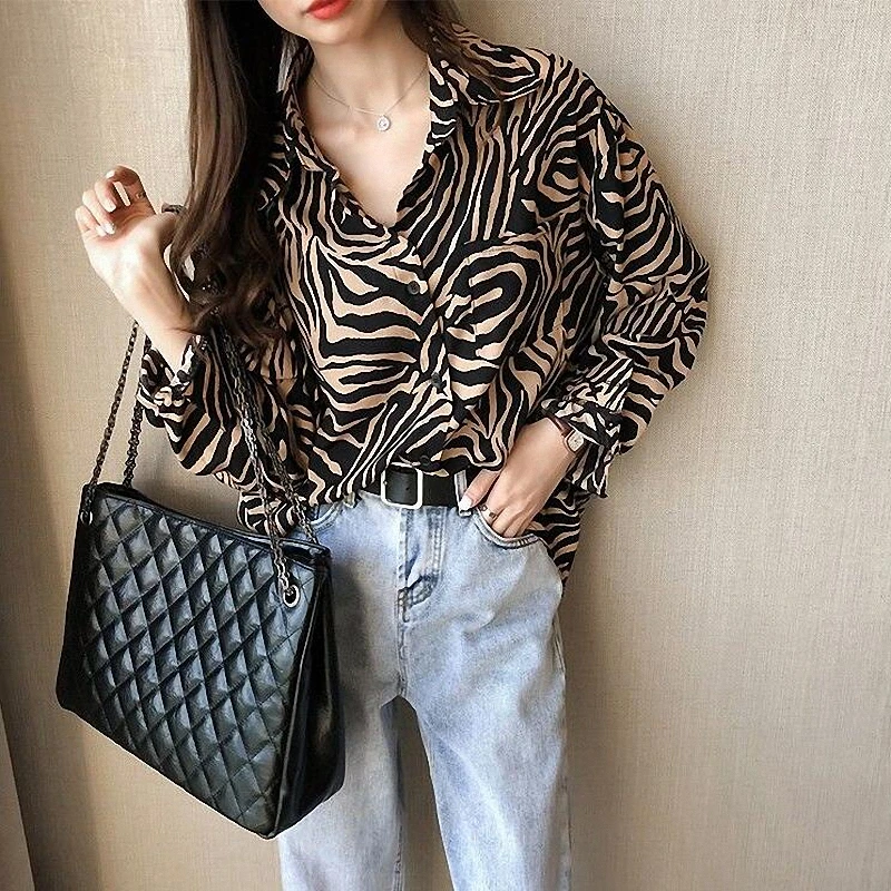 Leopard Shirt Women Vintage Animal Pattern Print Casual Smock Blouse Office Ladies Long Sleeve Business Shirts Chic Chemise Tops