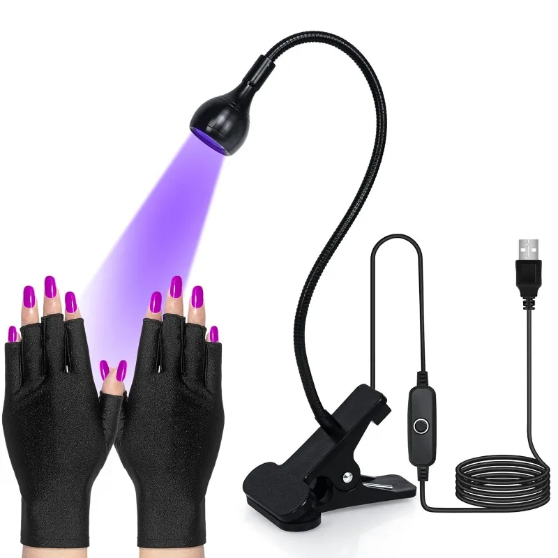 장갑이있는 UV 네일 램프 네일 건조기 라이트 395nm 파장 클립 온 데스크 젤 네일 용 미니 USB Ongle 매니큐어 살롱 도구