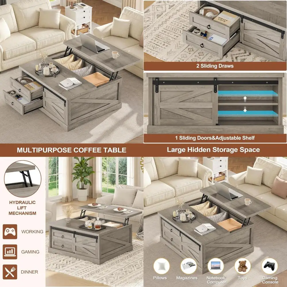 

Lift Top Storage Coffee Table, 39.4 Square Farmhouse Style, Living Room Furniture with Large Hidden Storage