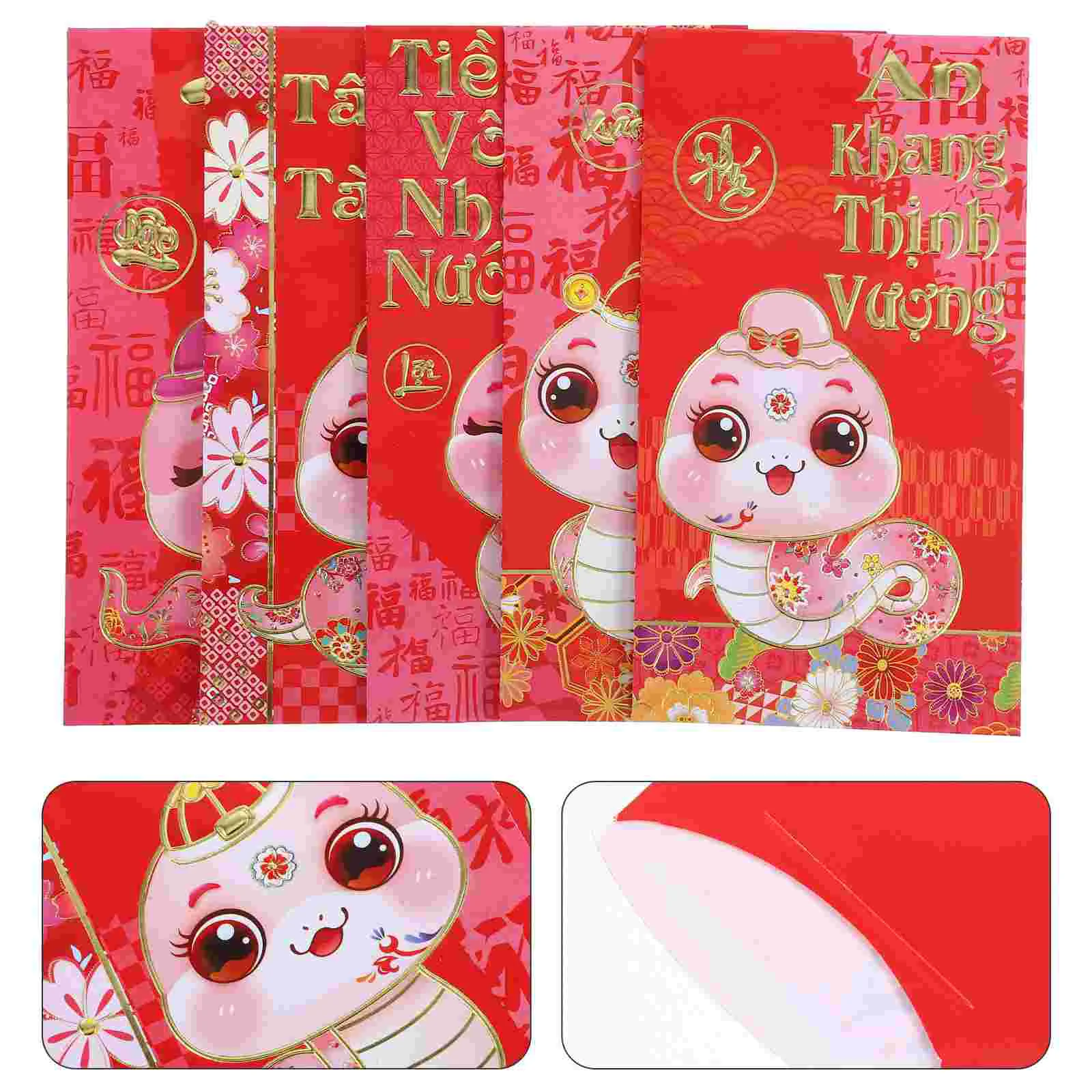 30 Pcs Year of The Snake Spring Festival Red Envelope Lucky Money Packet Cartoon Lunar New Paper Chinese Fortune Cards