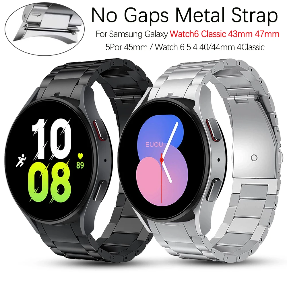 سوار من الستانلس ستيل لساعة سامسونج جالاكسي ، بدون ثغرات ، حزام كلاسيكي ، سوار معدني ، 46 ، 47 ، 42 ، 44 ، 40 ، 4 ، 5 برو