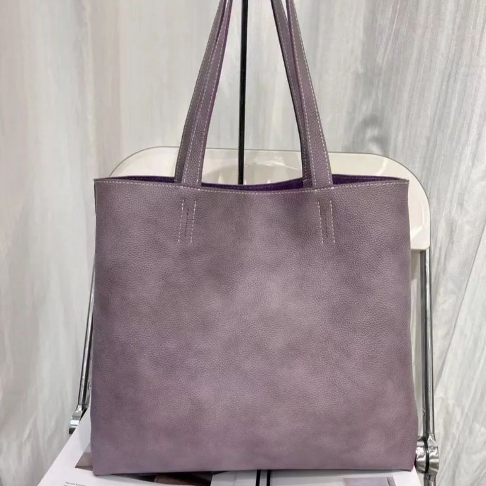 2026 New Leather Women's Bag Single-sided Leather Shopping Bag Fog Wax Texture Unique Fashion Simple Casual Daily Elegance
