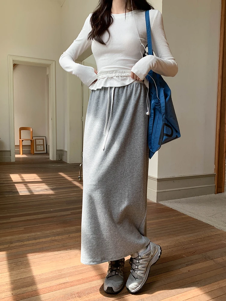 

Юбка женская с высокой талией и завязками, весна 2026, прямая, длинная, повседневная, А-силуэт, от Mixd