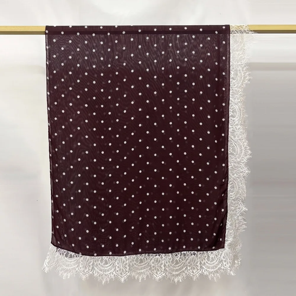 New Lace Modal Hijab Double Sided Polka Dot Print Hijabs for Women Muslim Fashion Turban Head Scarf Headwraps for Women Ramadan